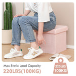 B FSOBEIIALEO Small Storage Ottoman Cube Sherpa Ottomans Foot Rest, Foldable Boucle Ottoman, Faux Teddy Fur, Pink 12.6"x12.6"x12.6"
