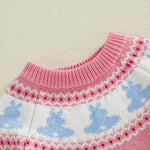 Motlapol Toddler Baby Boy Girl Christmas Outfit Tree Print Oversized Long Sleeve Crewneck Knit Sweater Winter Holiday Clothes (Easter Bunny Pink, 12-18 Months)