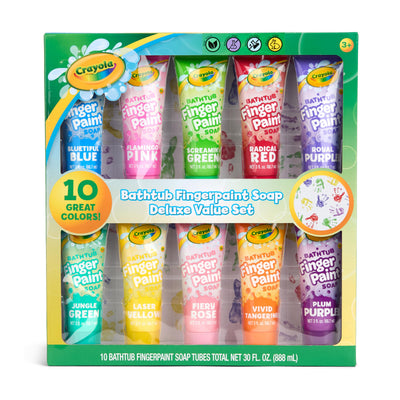 Crayola Bathtub Fingerpaint 10 Color Deluxe Value Pack, 3 Ounce Tubes (Bluetiful Blue, Jungle Green, Royal Purple, & More) Color Your Bath Easily Washable Finger Paints