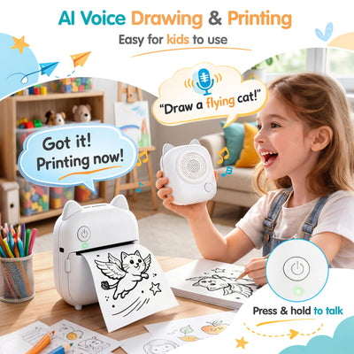 AI Sticker Printer, Mini Sticker Maker Machine for Kids and Adults, Portable Bluetooth Inkless Thermal Printer W/ 10 Rolls Thermal Paper, Pocket Photo & Label Maker for DIY, Journals, Study Notes