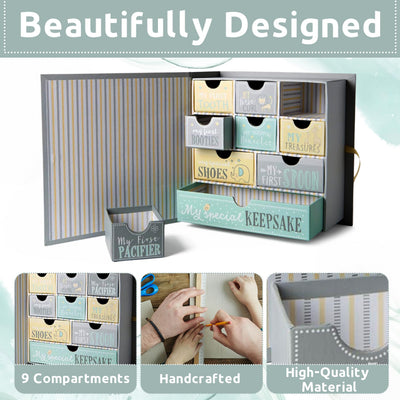 Votum Baby Keepsake Box for Treasured Memories, Moon & Stars - Lightweight, Handcrafted Baby Boxes with 9 Labeled Compartments for First Memories - Gender Neutral Baby Shower Gifts for Girls, Boys