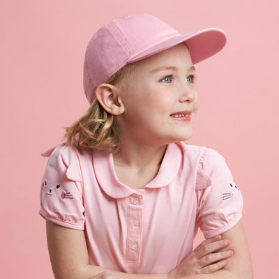 The Hat Depot Kids Washed Low Profile Cotton and Denim Plain Baseball Cap Hat (2-5 yrs, Light Pink)