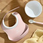 BabyBjörn Baby Feeding Set, 3 pcs, Powder Pink | Includes Baby Plate, Baby Fork, Baby Spoon, and Baby Cup | Dishwasher Safe | Toddler Feeding Set for self-Feeding or Baby-led weaning