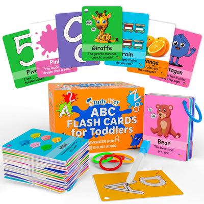 STUDYKEY ABC Flash Cards for Toddlers 1-3–First Words, Alphabet Flashcards, Animal, Color, Number, Shape, Large phonics baby Learning Cards for Toddler 1-3 Montessori style Preschool, Kindergarten toy