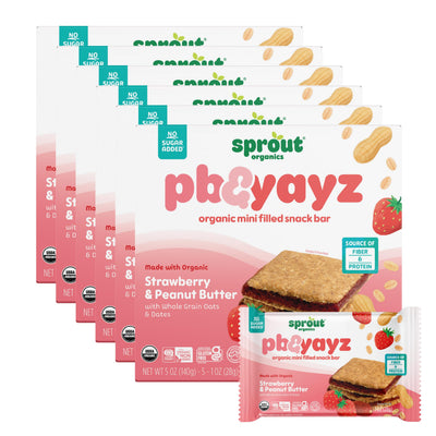 Sprout Organics pb&yayz strawberry peanut butter snack bars packaging on a white background