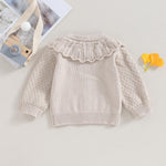 Baby Girls Knitted Cardigan Sweater Doll Collar Crochet Button Closure Cardigan Outerwear (Apricot, 6-12 Months)
