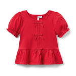 Bow Peplum Top, RED, 6-12