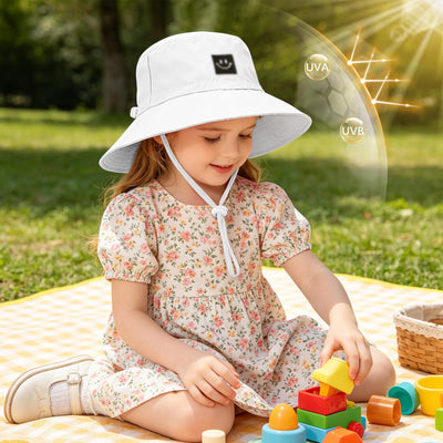 Poroka 4 Pack Baby Sun Hat Smile Face Hat Toddler Kids Adjustable Bucket Hat Wide Brim Beach Hats for Girls Boys