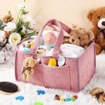 Teenyyou 2 Pcs Large Baby Diaper Caddy Organizers Christmas Gift Bags Nursery Diaper Storage Bin with Handle Doll Ornament for Holiday Favor Changing Table Car New Mom(Pink)