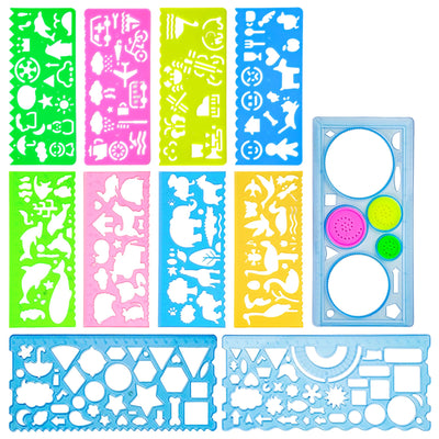 11Pcs Blue Colorful Art Painting Template for Drawing Geometric Drawings Templates with Bag Spiral Curve Stencils Rulers for Kids Drawing Stencils for Preschooler Student Classroom Learning Tool(Boy)