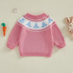 Motlapol Toddler Baby Boy Girl Christmas Outfit Tree Print Oversized Long Sleeve Crewneck Knit Sweater Winter Holiday Clothes (Easter Bunny Pink, 12-18 Months)