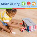 Melissa & Doug Toy Keys and Cars Wooden Rescue Vehicles and Garage (7 pcs) Toddler Pull Back Toys, Toy Garage for Kids Ages 3+