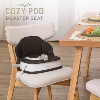 Dream On Me Cozy Pod Baby Booster Seat for 6–36 Months, Portable Travel Booster Chair with 3-Point Safety Harness & 2 Fixing Belts, for Table & Dining, Lightweight Foldable & Easy to Carry - Black