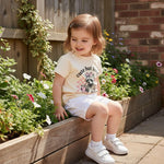 Toddler Baby Girl T-Shirt Summer Tops Letter Graphic Print Short Sleeve Crew Neck Tee Kids Cute Clothes (Raccoon Apricot, 12-18 Months)