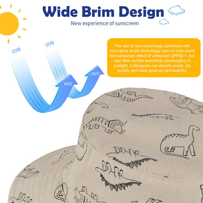 Durio Sun Hat Summer Sun Protection Bucket Hat Beach Sun Hats for Baby UPF 50+ Bucket Hats for Baby B Khaki Dinosaur 12-24 Months