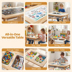 Costzon Toddler Sensory Table and Chairs, Wooden Table and Chair Set w/Double-Sided Boards & 2 Foldable Storage Bins, All-in-One Kids Activity Table for Draw, Sand, Water Play (3 PCS,Natural & White)