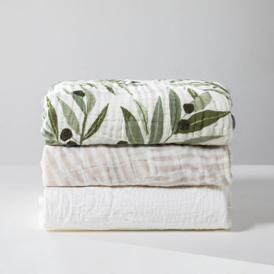 Babyletto 100% Organic Cotton Crib Sheet, GOTS-Certified, Fitted 360°, Ultra-Soft and Breathable Muslin - Olive Branches