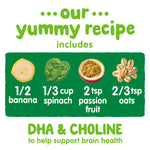 Happy Baby Organics Brain Support Blends Bananas, Spinach, Passionfruit & Oats with DHA and Choline 4oz Pouch (Pack of 16)