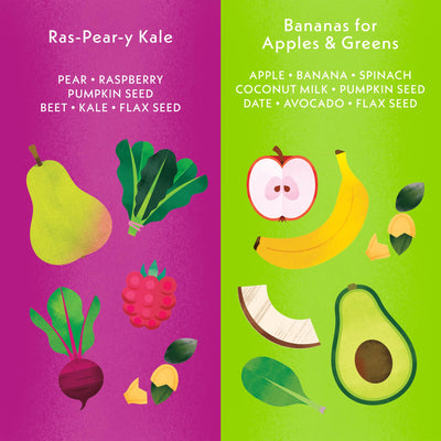 Once Upon A Farm Smart Blend 4pk, Bananas for Apples & Greens (2) and Pine-Apple Berry Punch (2)