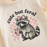 Toddler Baby Girl T-Shirt Summer Tops Letter Graphic Print Short Sleeve Crew Neck Tee Kids Cute Clothes (Raccoon Apricot, 12-18 Months)