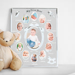 Tiny Ideas Baby’s My First Year Picture Frame, Monthly Milestone Photo Collage, 12 Month Baby Keepsake, Nursery Wall Decor and Baby Gift, Silver