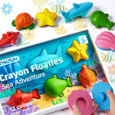 SYNCFUN 100% Pure Large Beeswax Crayons, Washable Safe Crayons for Kids, Natural, Non Toxic, Easy to Hold & Mold Free, Toddler Art Supplies Birthday Valentine Easter Gifts(Ocean Theme, 12 Colors)