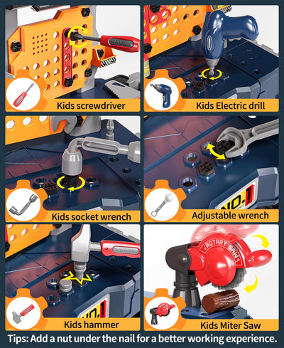 Deejoy Kids Tool Bench with Realistic and Electric Drill, Construction Workbench Toys for Toddlers 3-5, Toddler Bench Set for Boys & Girls Age 3-4