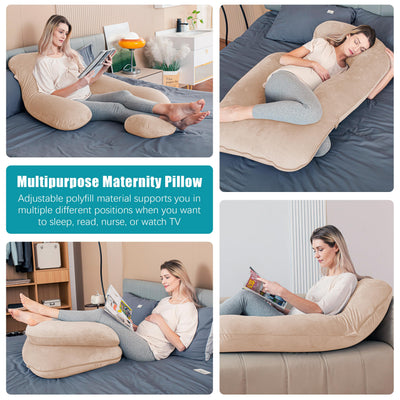 Cute Castle Pregnancy Pillows, Soft U-Shape Maternity Pillow with Removable Cover - Full Body Pillows for Adults Sleeping - Pregnancy Must Haves - Jumbo 57 Inch - Brown