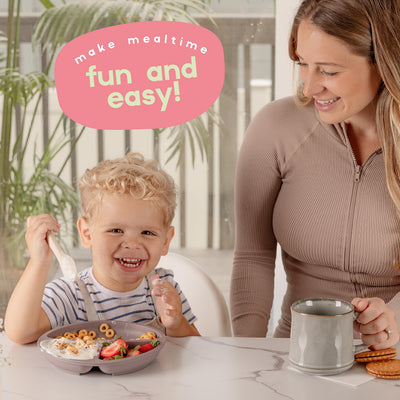 ChériKid Suction Plates for Baby, Toddlers - FEATURES SUPER STRONG QUADRUPLE SUCTION - 100% Food Grade Silicone Toddler Plates with Suction - Unbreakable Divided Kids Baby Plates
