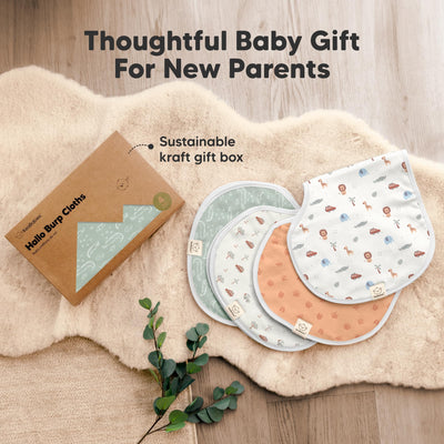 KeaBabies 4-Pack Baby Burp Cloths Baby Girl, Boy - Organic Cotton Burp Cloth, Extra Large, Absorbent, Soft Burping Cloths & Bibs Set for Babies, Newborn Burp Clothes, Thick Burp Rags (Wilderness)