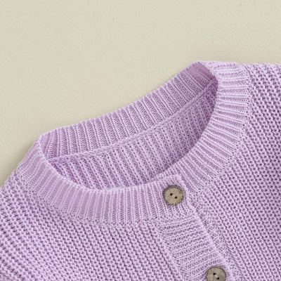 Newborn Baby Girls Knit Cardigans Long Sleeve Crewneck Hollow Knit Thin Sweater Toddler Button Tops Coat Outwear (Purple Cardigan, 12-18 Months)