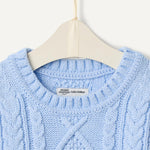 Amazon Essentials x Sofia Grainge Toddler Boys' Cable Crewneck Sweater, Light Blue, 2T
