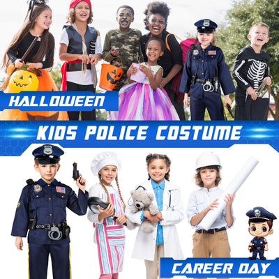 Joycover Police Officer Costume for Kids - Deluxe Police Costume for Kids with Accessories, Kids Halloween Costumes for Boys Girls, Cop Costume Role Play Kit for Halloween Career Day-M…