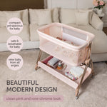 KOOLABABY Baby Bedside Sleeper - Bassinet & Bedside Crib with Height Adjustment & Wheels - Can Be Placed Next to Bed - Attaches to Parents Bed - Easy to Fold & Carry Bassinet for Girls (Pink)