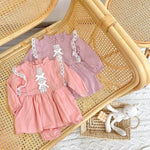Baby Girl Solid Color Mesh Patchwork Design Long Sleeved Onesies Dress