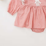 Baby Girl Solid Color Mesh Patchwork Design Long Sleeved Onesies Dress