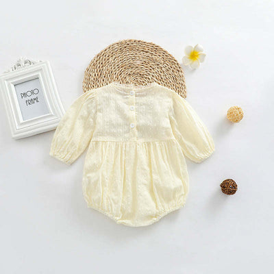 Baby Girl Solid Color Lace Design Long Sleeve Onesie