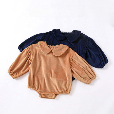 Baby Solid Color Doll Neck Long Sleeve Comfy Onesies