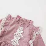 Baby Girl Solid Color Mesh Patchwork Design Long Sleeved Onesies Dress