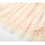 Kids Allover Heart Print Shirred Design Mesh Overlay Puff Sleeve Dress