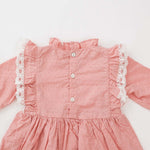 Baby Girl Solid Color Mesh Patchwork Design Long Sleeved Onesies Dress