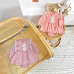 Baby Girl Solid Color Mesh Patchwork Design Long Sleeved Onesies Dress