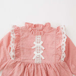Baby Girl Solid Color Mesh Patchwork Design Long Sleeved Onesies Dress
