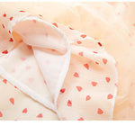 Kids Allover Heart Print Shirred Design Mesh Overlay Puff Sleeve Dress
