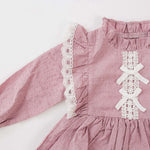 Baby Girl Solid Color Mesh Patchwork Design Long Sleeved Onesies Dress