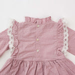 Baby Girl Solid Color Mesh Patchwork Design Long Sleeved Onesies Dress