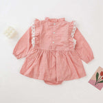 Baby Girl Solid Color Mesh Patchwork Design Long Sleeved Onesies Dress