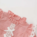 Baby Girl Solid Color Mesh Patchwork Design Long Sleeved Onesies Dress